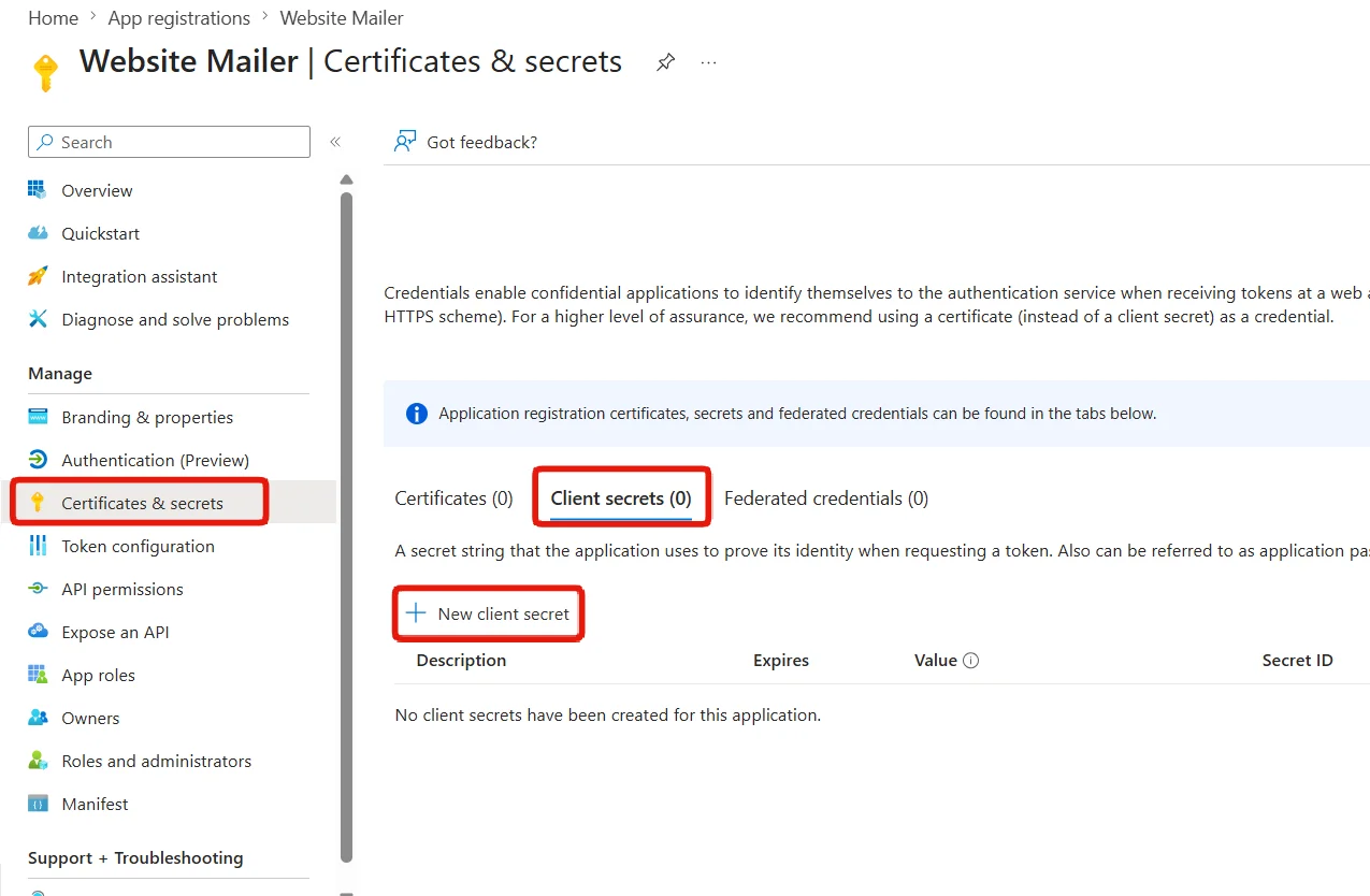 Certificates & secrets → New client secret