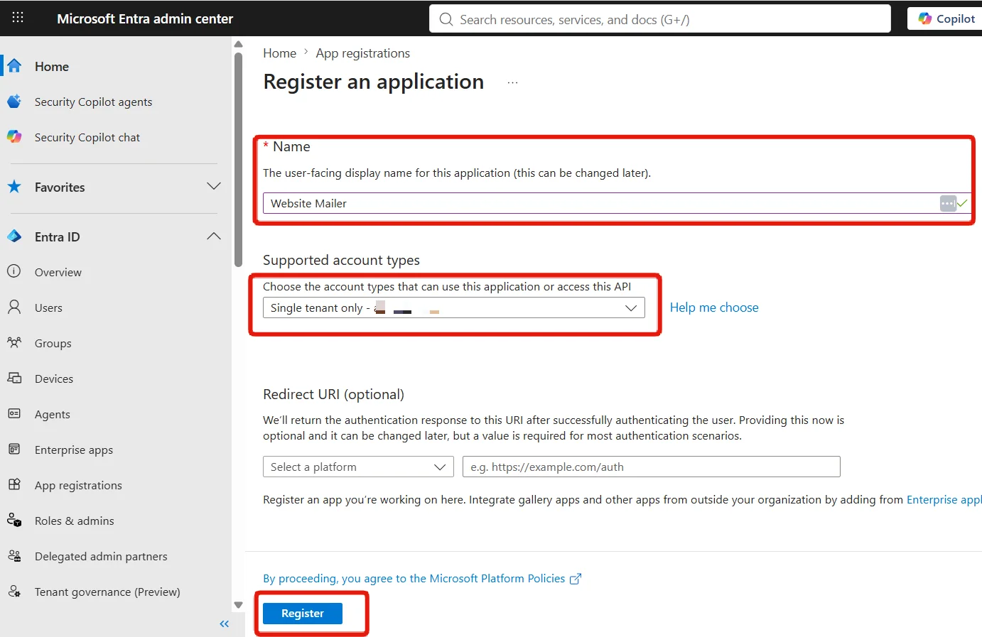 Register an application