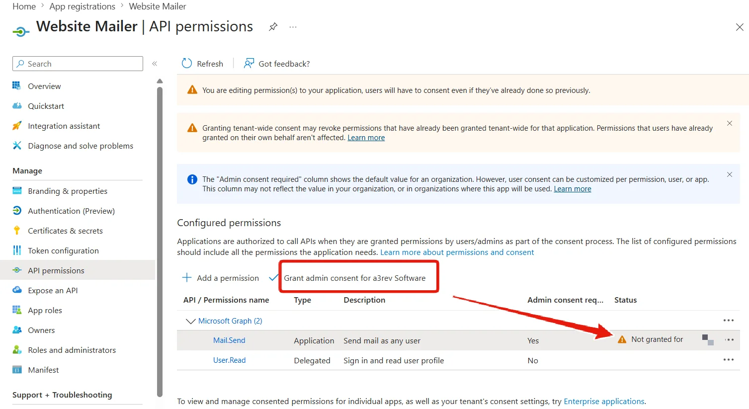 Grant admin consent