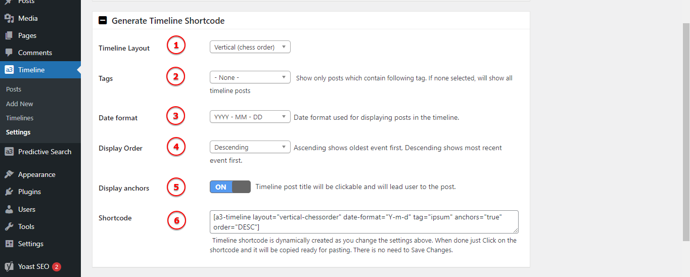 Generate Timeline Shortcode